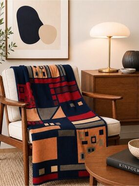 IBENA|Germany Bauhaus Modern Geometric Heavy Weight Velour Blanket MCM #0501266
